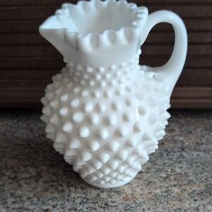 Fenton Glass Hobnail Crimped Top 12 Oz Open Syrup Milk Glass 3762
